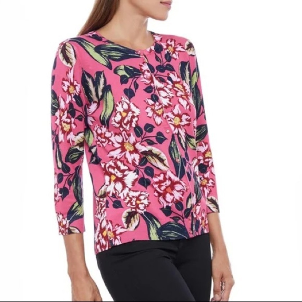 Spense Pink Floral Button Up Cardigan Sweater (Floral Cardigan)